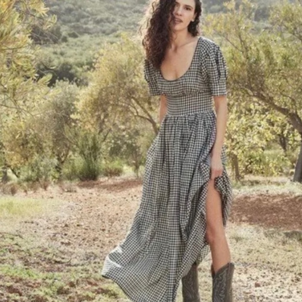Doen Kennedy Black Gingham Maxi Dress size Medium